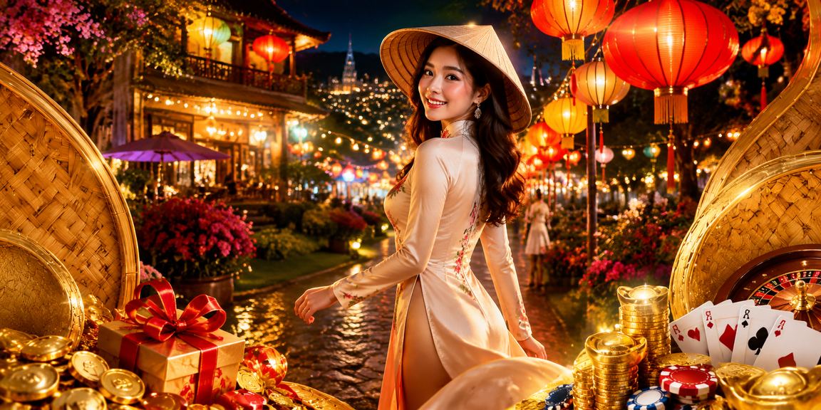 Không gian giải trí và casino tại Đà Lạt với hình ảnh nón lá đặc trưng